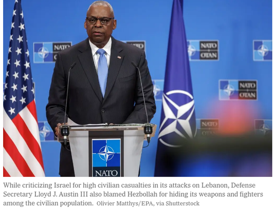 U.S. Defense Secretary Urges Israel to Scale Back Attacks in Beirut - Civilian casualties during Israel's war in Lebanon were far too high - published 10/23/2024